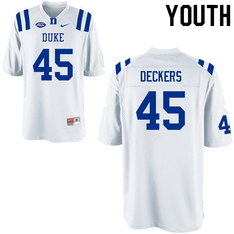 Youth #45 Evan Deckers Duke Blue Devils College Football Jerseys Sale-White - Click Image to Close